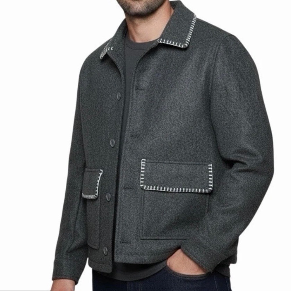 Primitive Skateboarding Mens Blanket Stitch Wool Blend Jacket Grey Large NEW